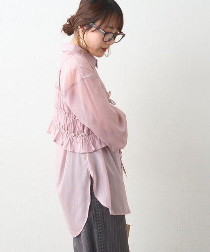 透紗亮絲 附束胸設計 襯衫上衣