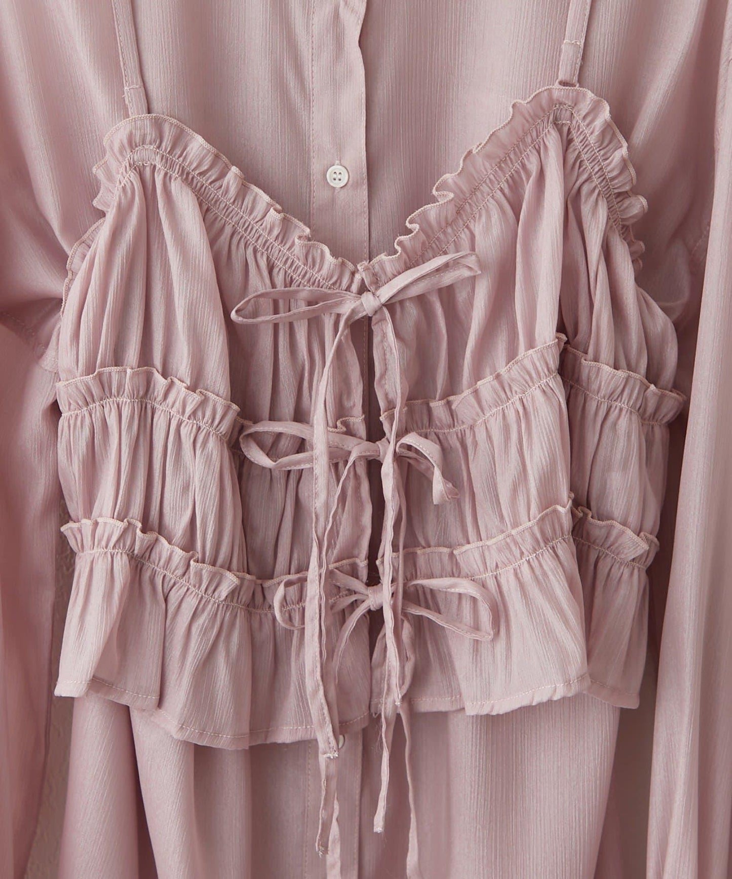 透紗亮絲 附束胸設計 襯衫上衣