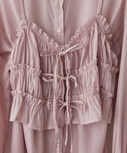 透紗亮絲 附束胸設計 襯衫上衣