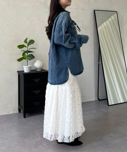 珍珠紐扣 寬鬆廓形 牛仔襯衫