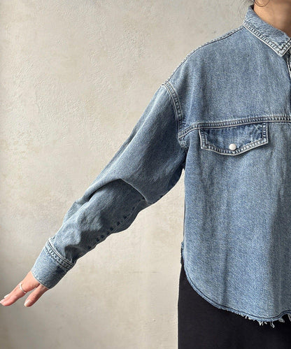 可成套搭配 短款 牛仔 襯衫