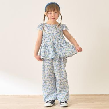 全面印花荷葉層疊上衣＋波浪邊褲裝套裝