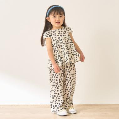 全面印花荷葉層疊上衣＋波浪邊褲裝套裝