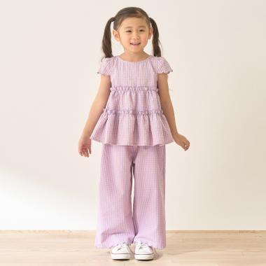 全面印花荷葉層疊上衣＋波浪邊褲裝套裝