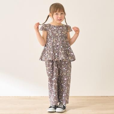 全面印花荷葉層疊上衣＋波浪邊褲裝套裝