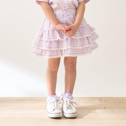 防曬處理 方格層疊設計 內襯安全褲 半身裙 Lycee mine 芭蕾系列