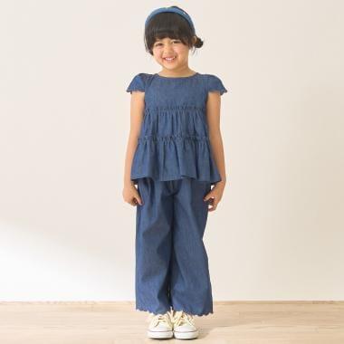 全面印花荷葉層疊上衣＋波浪邊褲裝套裝