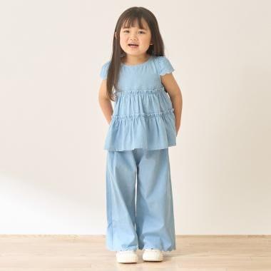 全面印花荷葉層疊上衣＋波浪邊褲裝套裝