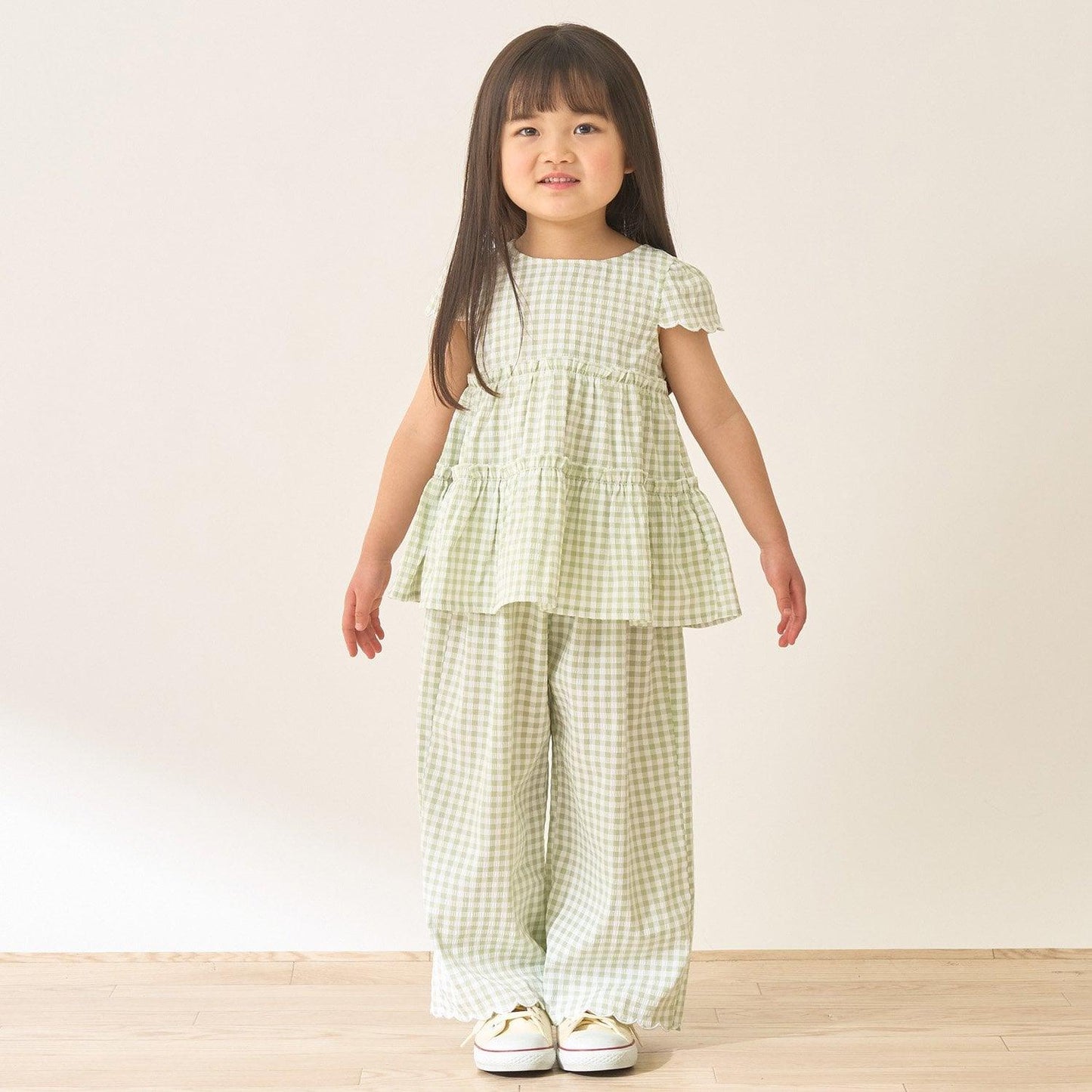 全面印花荷葉層疊上衣＋波浪邊褲裝套裝