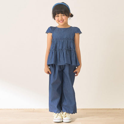 全面印花荷葉層疊上衣＋波浪邊褲裝套裝