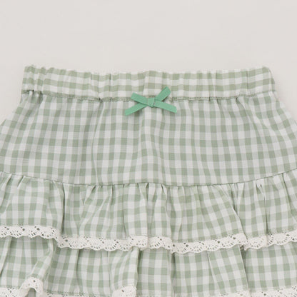 防曬處理 方格層疊設計 內襯安全褲 半身裙 Lycee mine 芭蕾系列