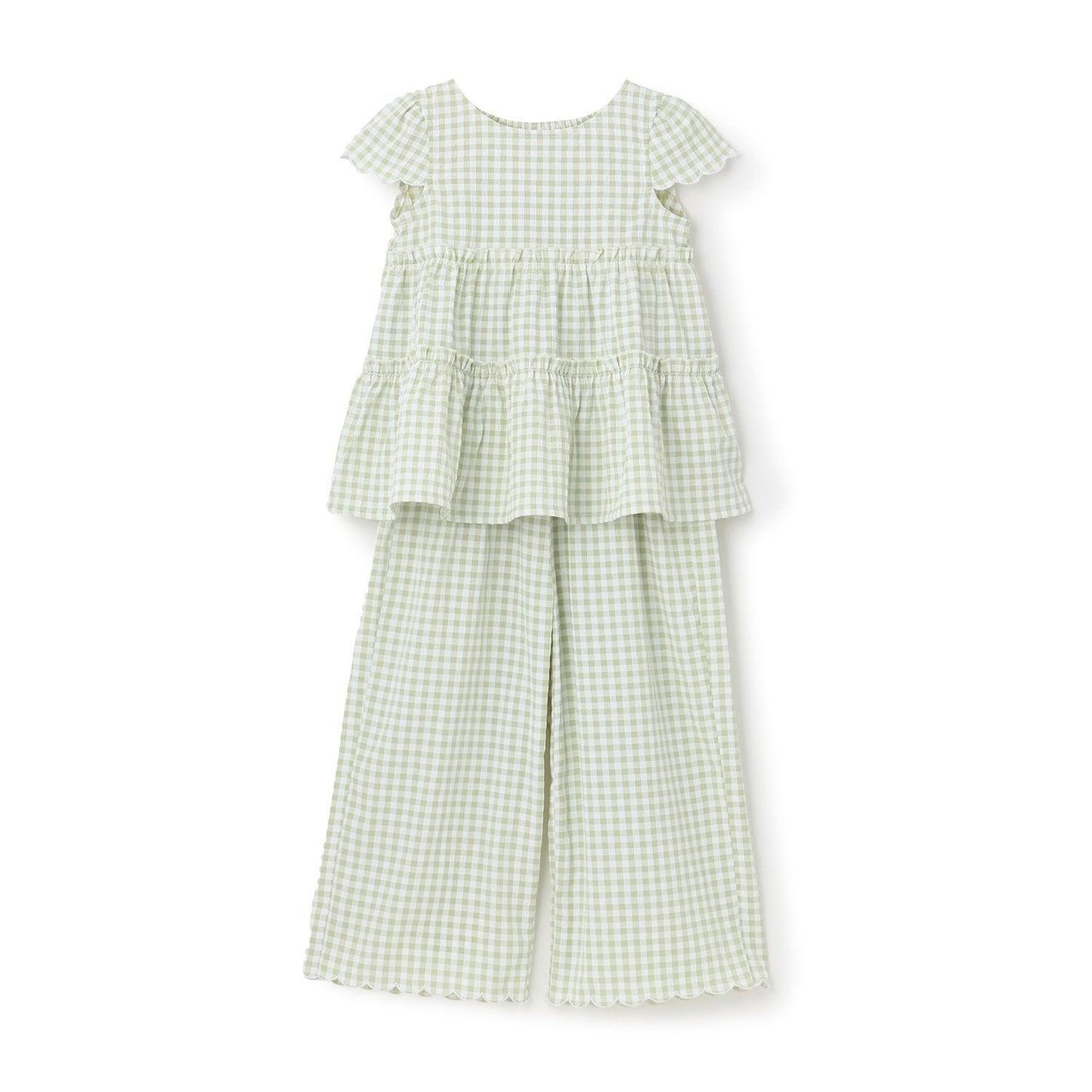 全面印花荷葉層疊上衣＋波浪邊褲裝套裝