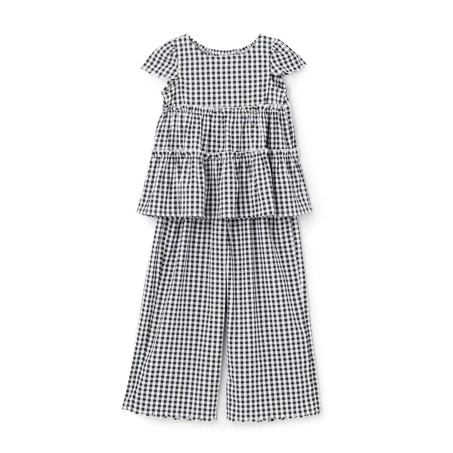 全面印花荷葉層疊上衣＋波浪邊褲裝套裝