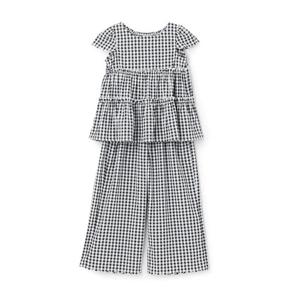 全面印花荷葉層疊上衣＋波浪邊褲裝套裝