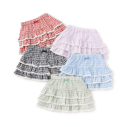 防曬處理 方格層疊設計 內襯安全褲 半身裙 Lycee mine 芭蕾系列