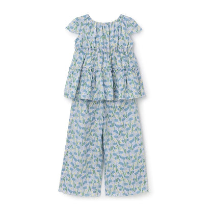 全面印花荷葉層疊上衣＋波浪邊褲裝套裝