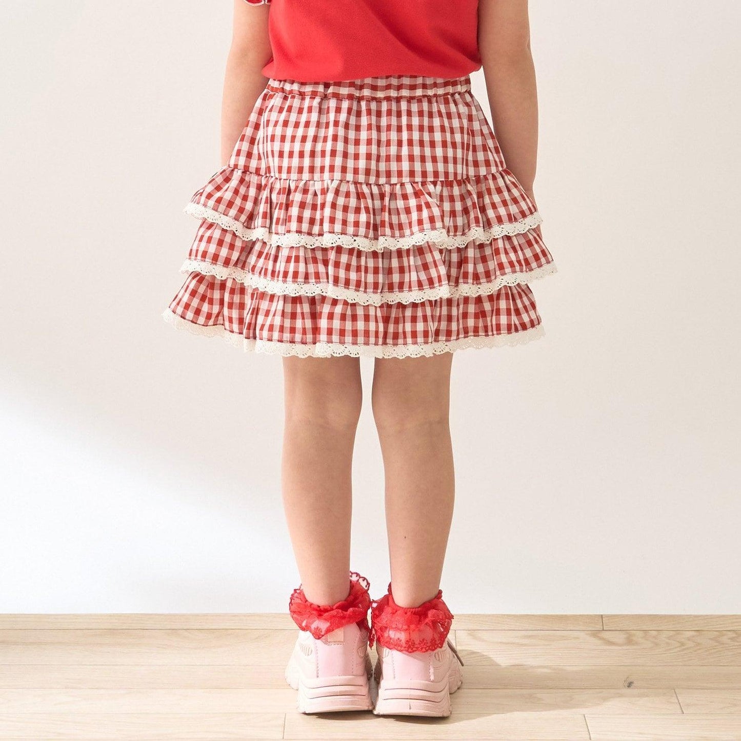 防曬處理 方格層疊設計 內襯安全褲 半身裙 Lycee mine 芭蕾系列