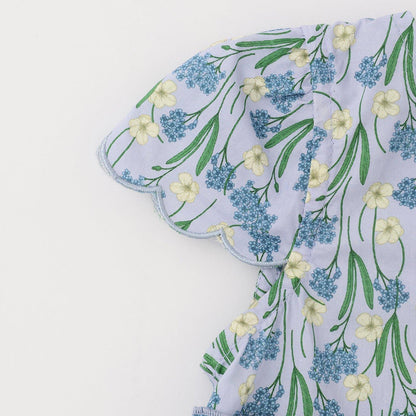 全面印花荷葉層疊上衣＋波浪邊褲裝套裝