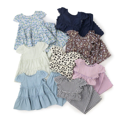 全面印花荷葉層疊上衣＋波浪邊褲裝套裝