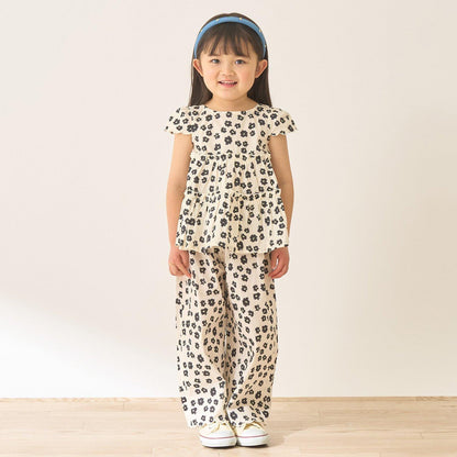 全面印花荷葉層疊上衣＋波浪邊褲裝套裝