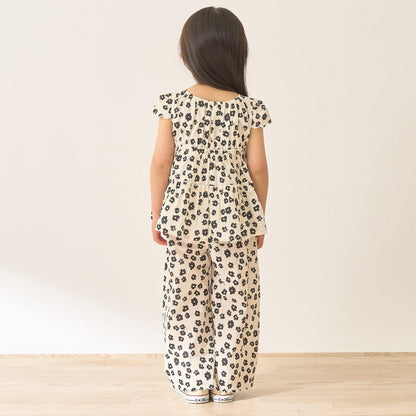 全面印花荷葉層疊上衣＋波浪邊褲裝套裝