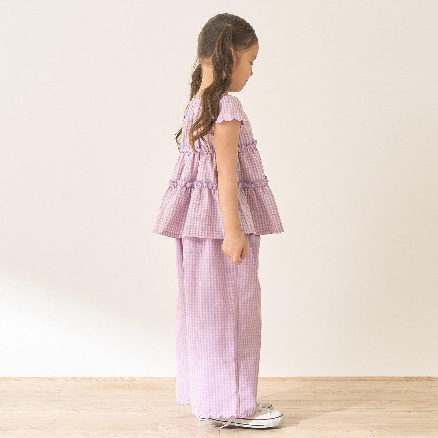 全面印花荷葉層疊上衣＋波浪邊褲裝套裝