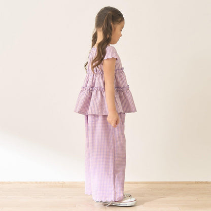 全面印花荷葉層疊上衣＋波浪邊褲裝套裝