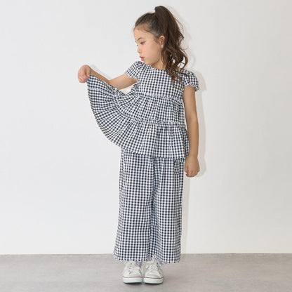 全面印花荷葉層疊上衣＋波浪邊褲裝套裝