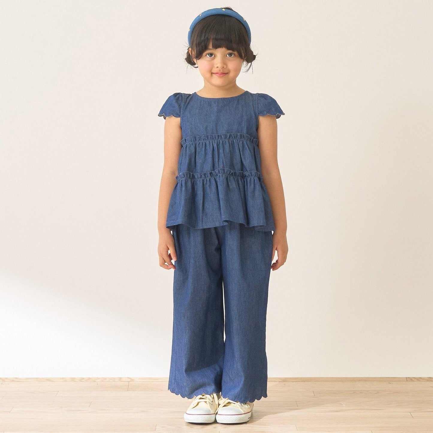 全面印花荷葉層疊上衣＋波浪邊褲裝套裝