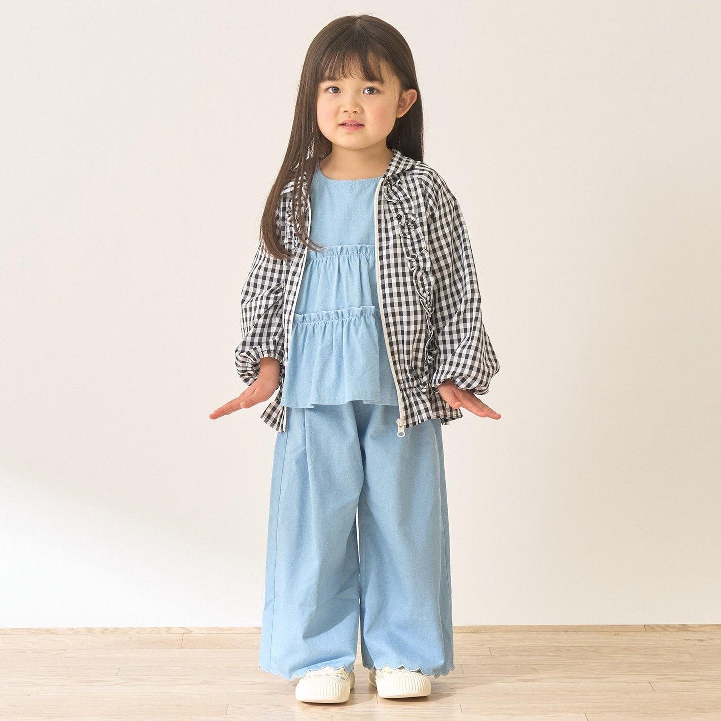 全面印花荷葉層疊上衣＋波浪邊褲裝套裝