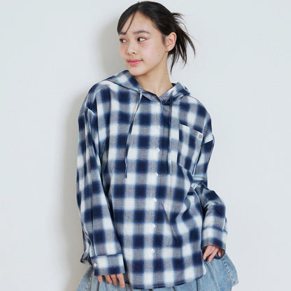 LTXC 格子圖案 連帽設計 襯衫外套