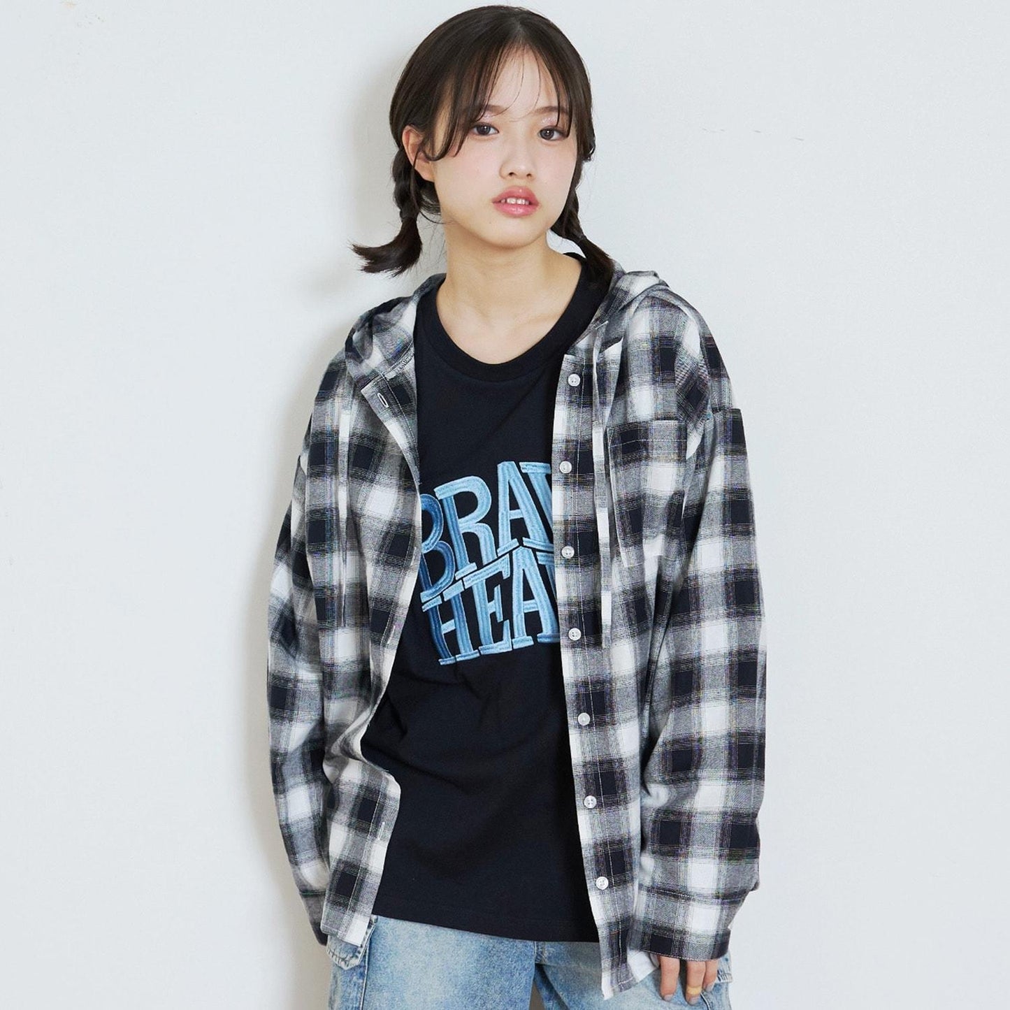 LTXC 格子圖案 連帽設計 襯衫外套