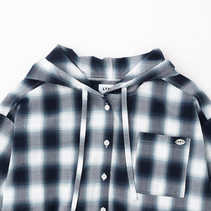 LTXC 格子圖案 連帽設計 襯衫外套