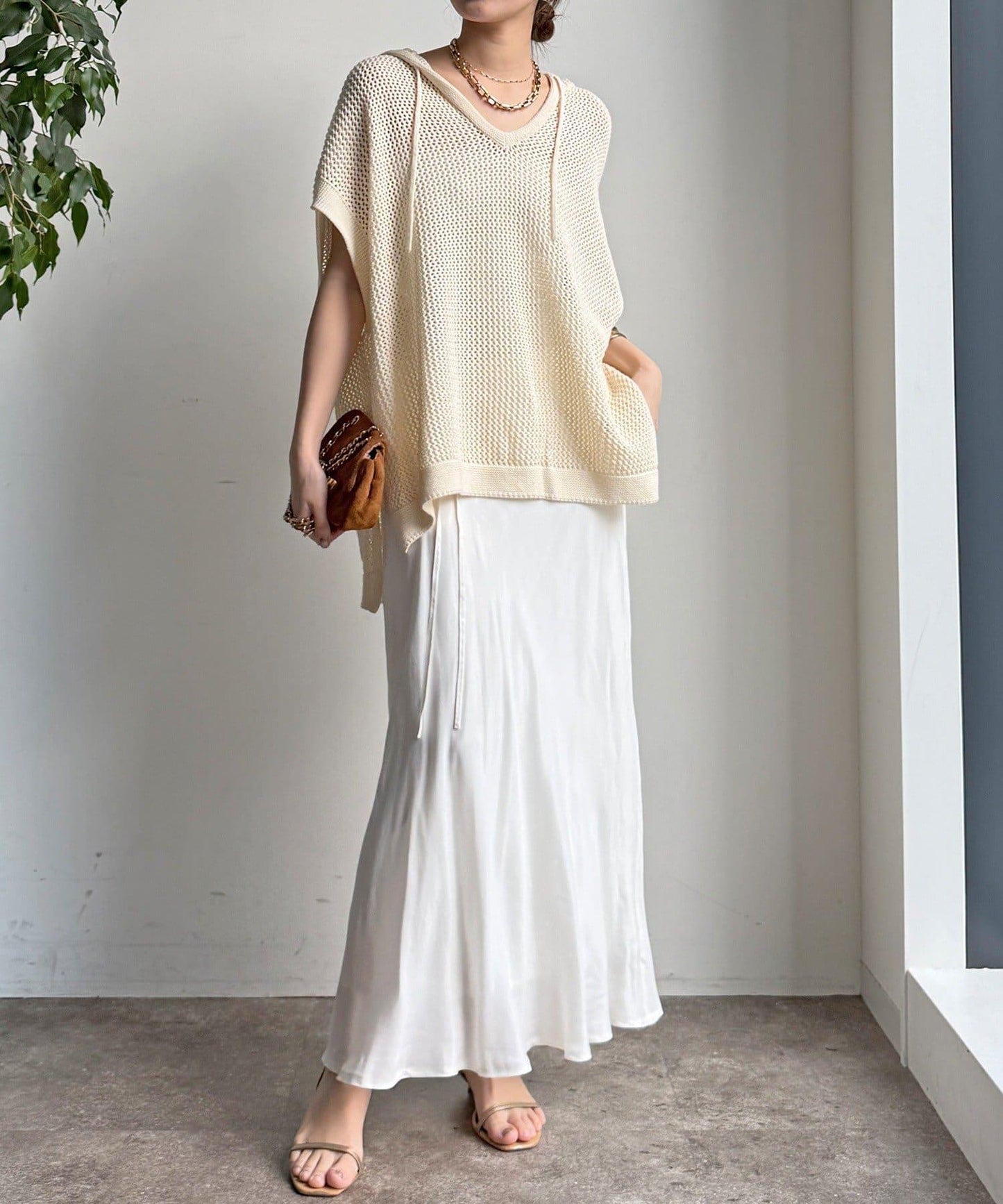 棉質針織網眼連帽背心