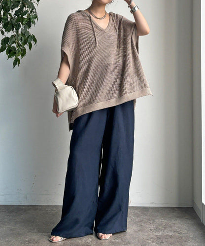 棉質針織網眼連帽背心