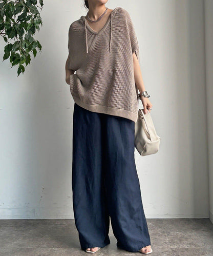 棉質針織網眼連帽背心