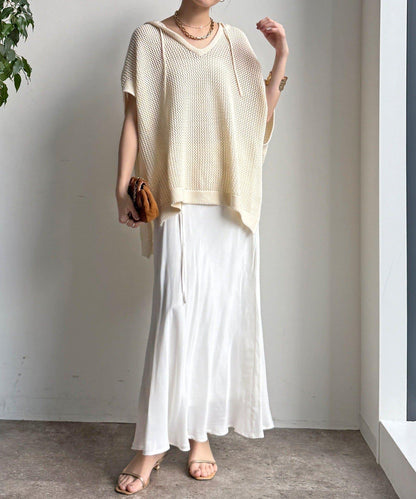 棉質針織網眼連帽背心