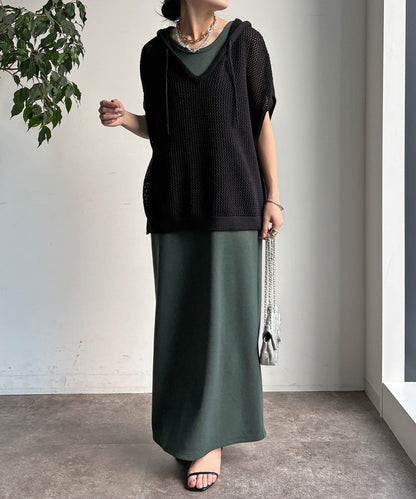 棉質針織網眼連帽背心