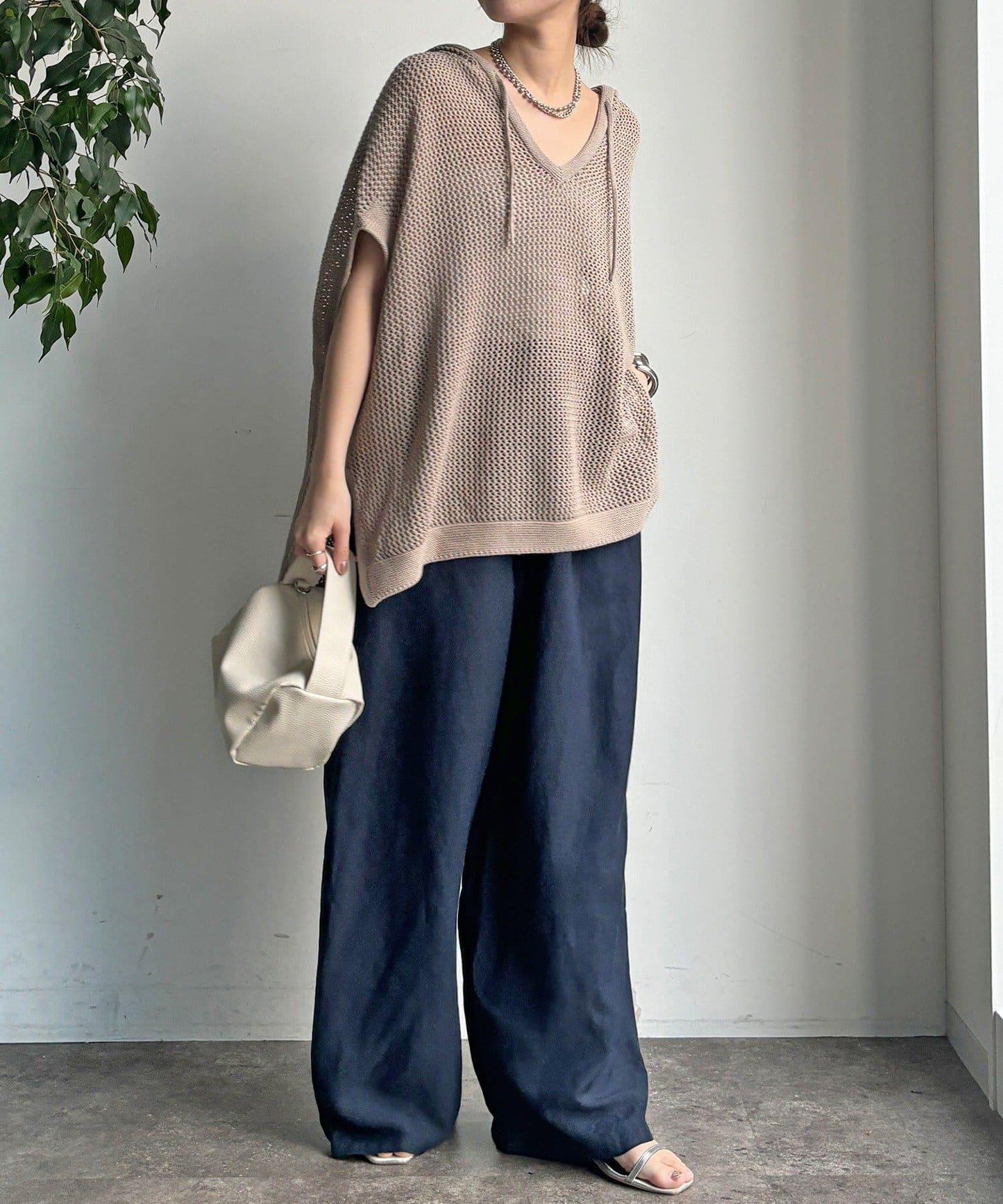 棉質針織網眼連帽背心