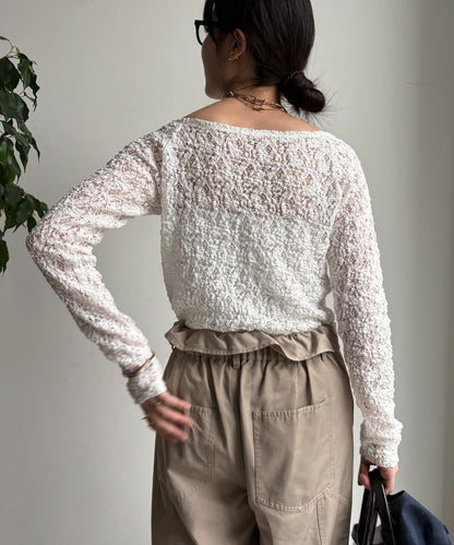 蕾絲一字肩上衣