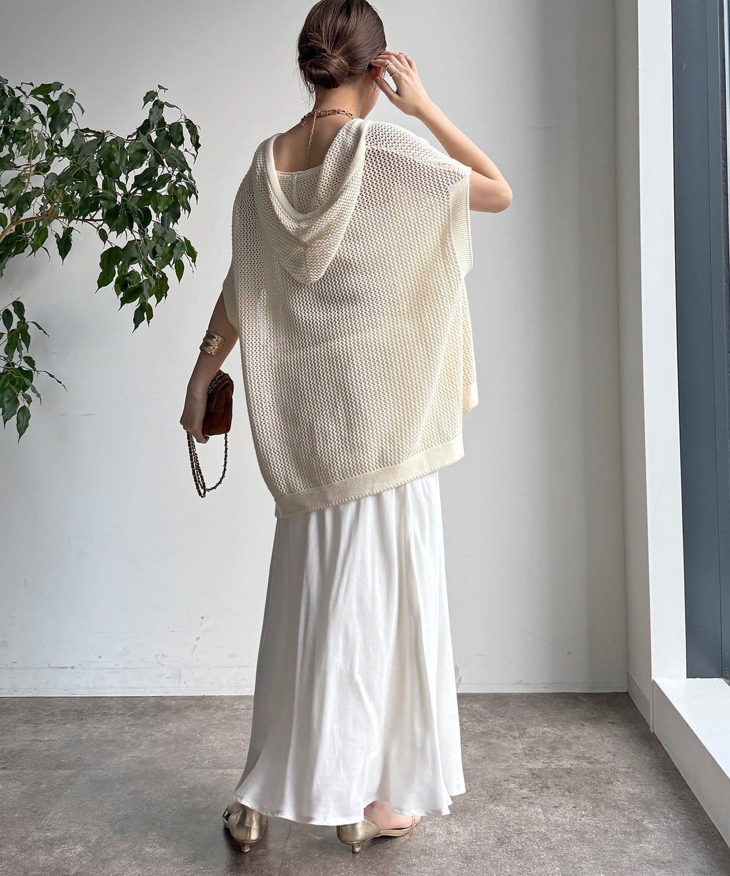 棉質針織網眼連帽背心