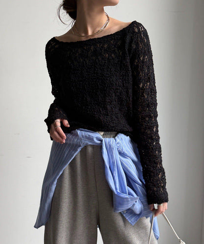 蕾絲一字肩上衣