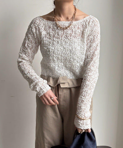 蕾絲一字肩上衣