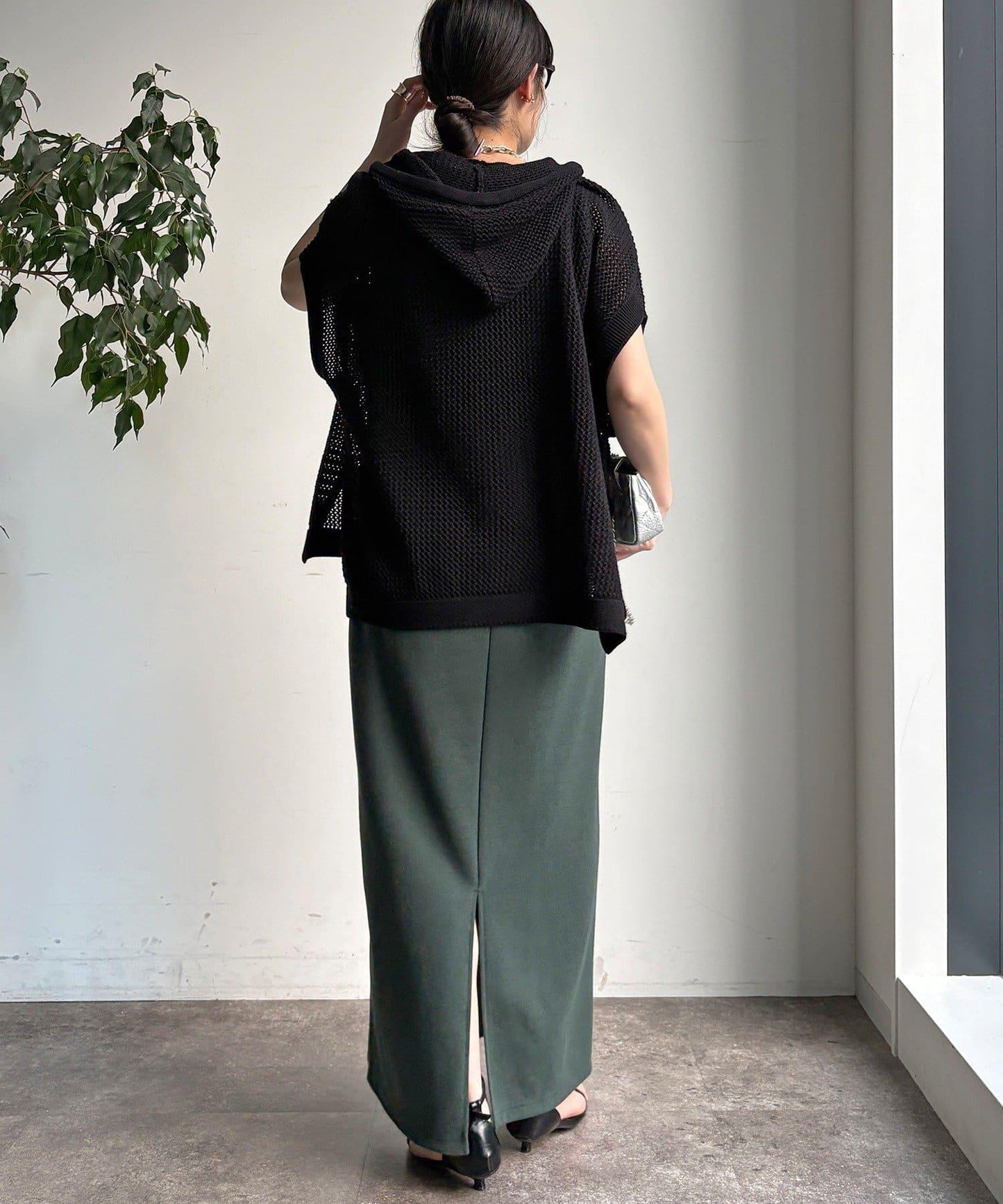 棉質針織網眼連帽背心