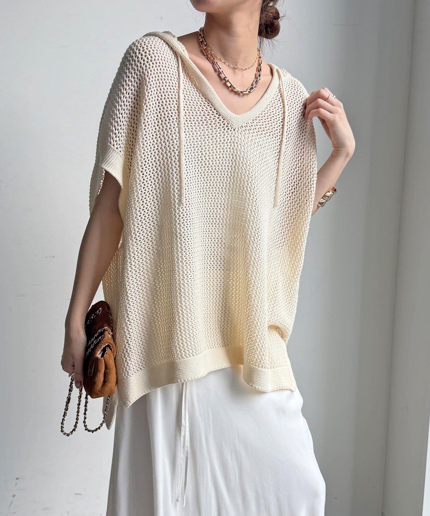 棉質針織網眼連帽背心