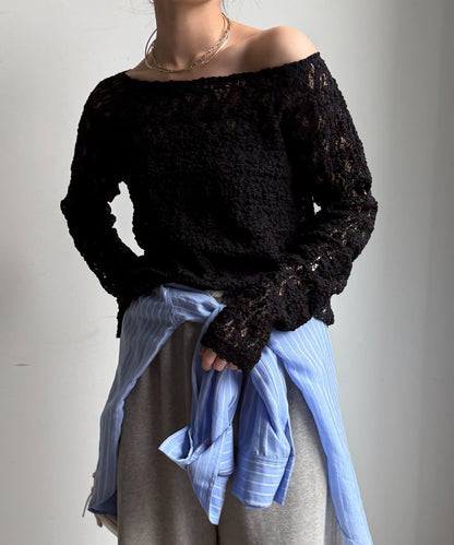 蕾絲一字肩上衣