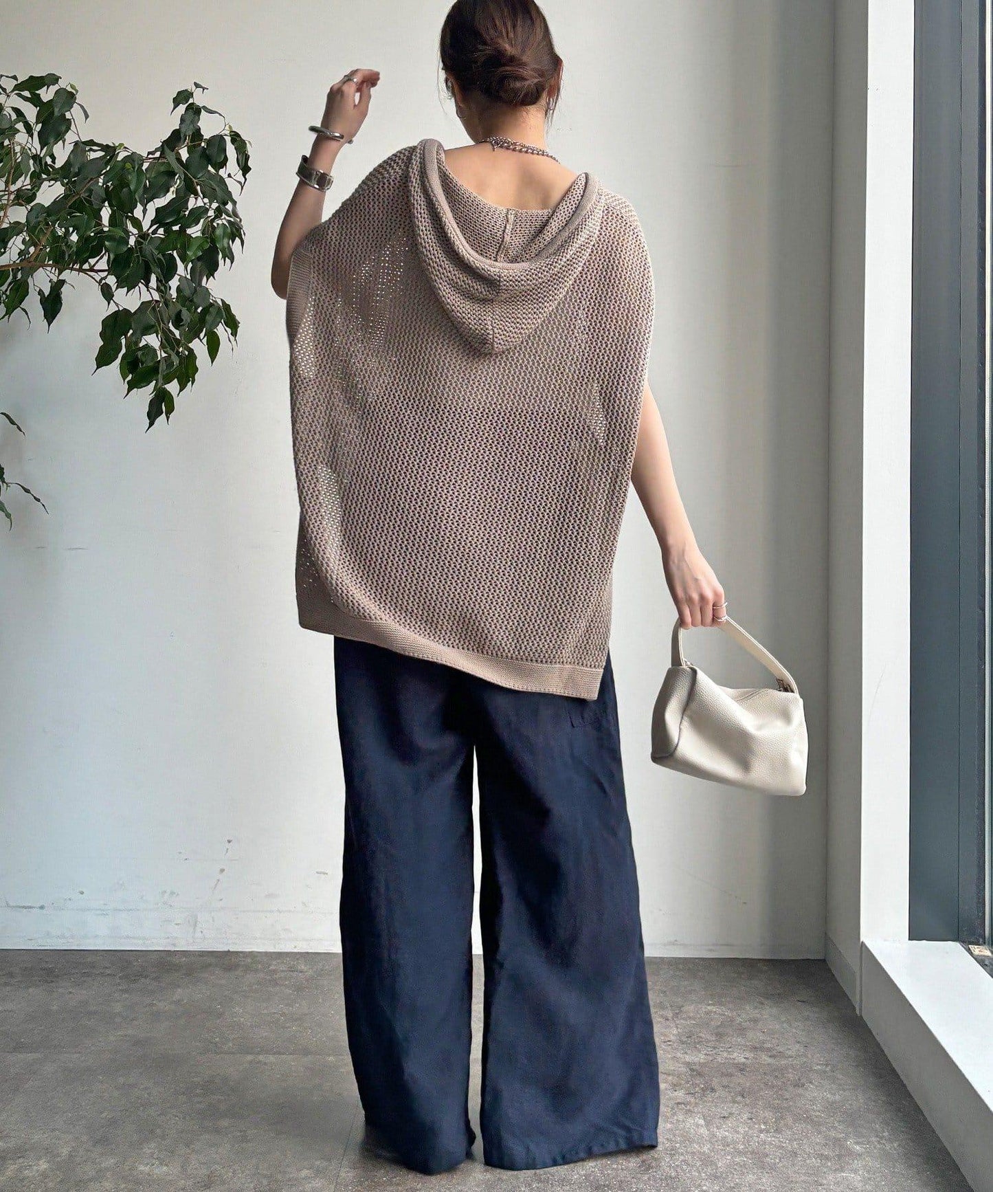 棉質針織網眼連帽背心