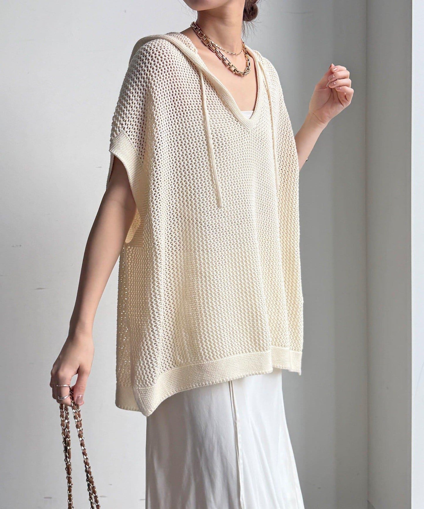 棉質針織網眼連帽背心