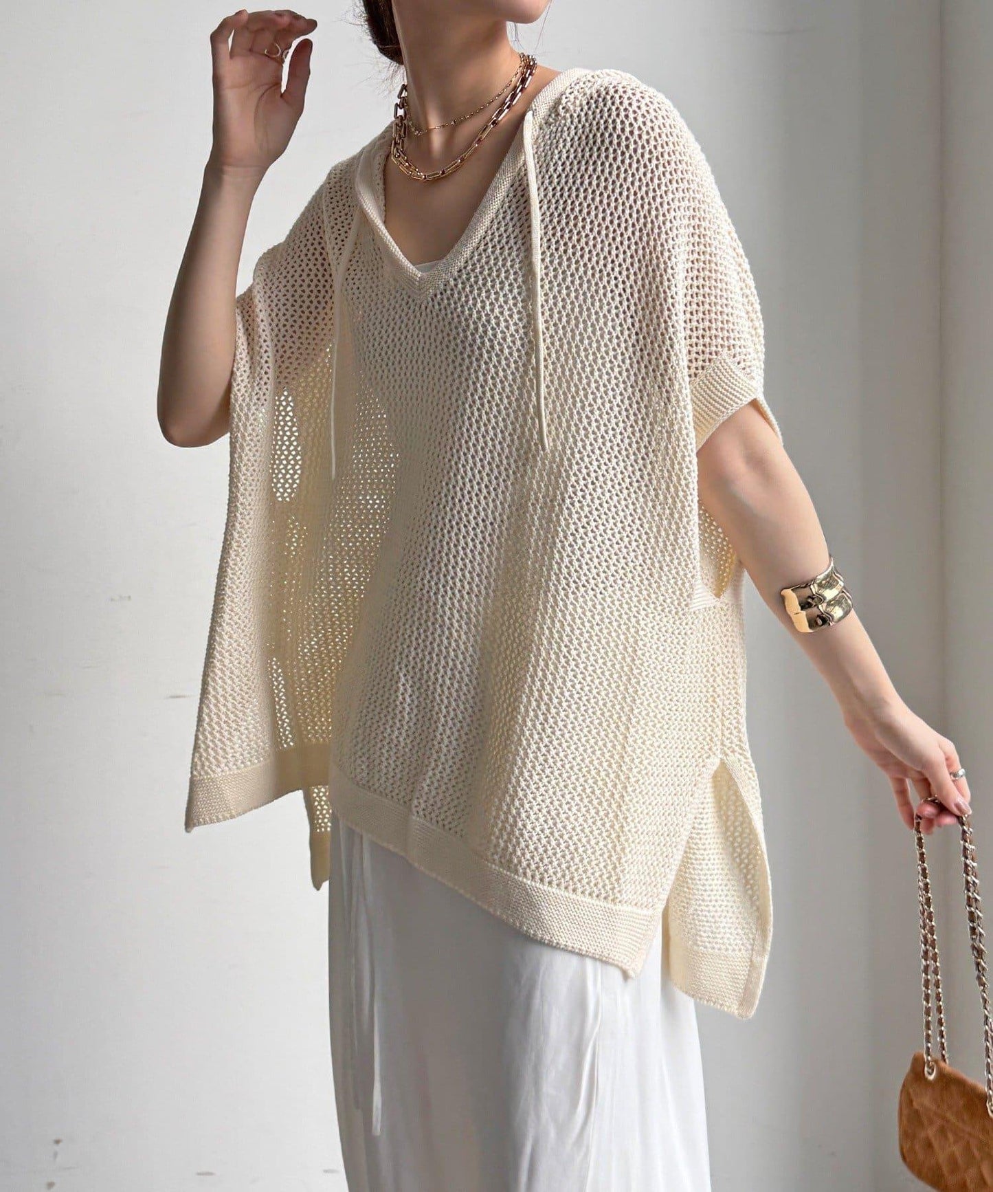 棉質針織網眼連帽背心