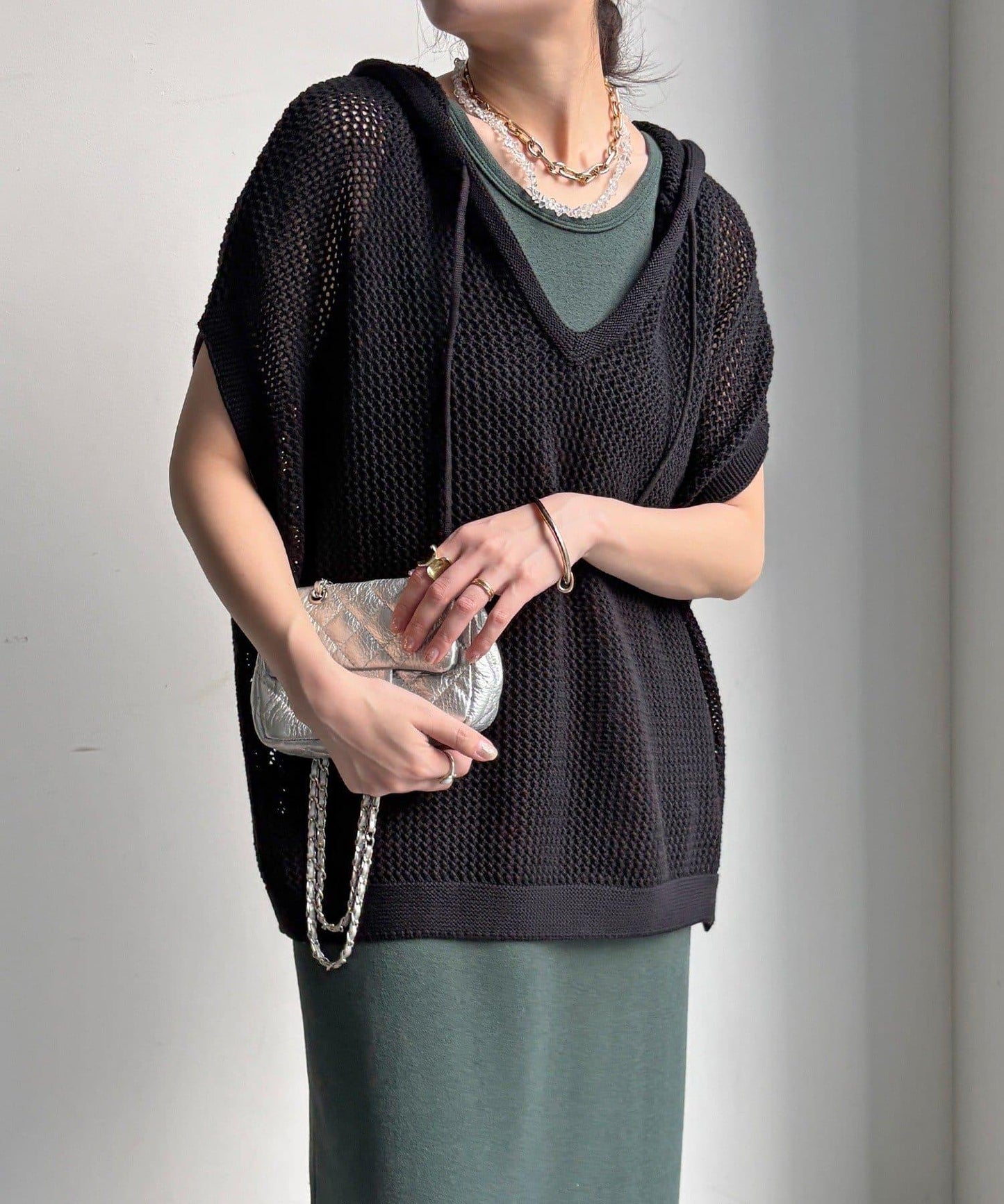 棉質針織網眼連帽背心